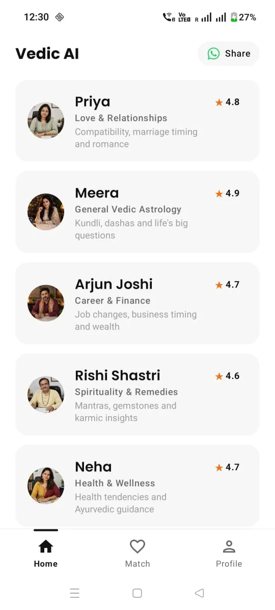Vedic AI app screens